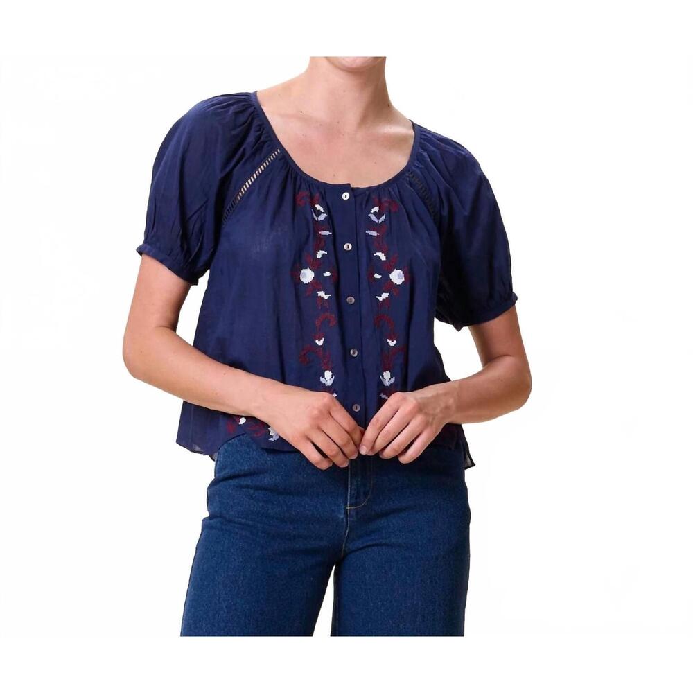 NEW CLEOBELLA women's adeline blouse in navy multi